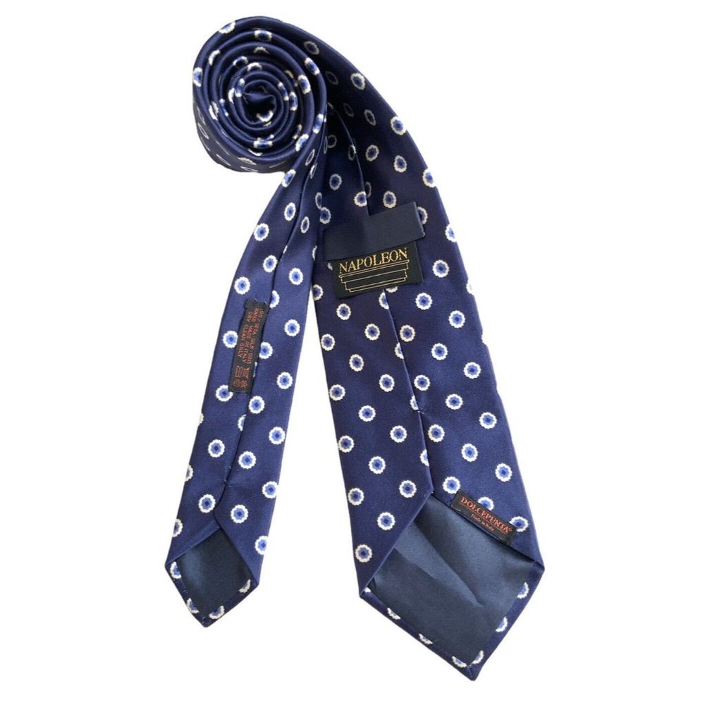 DOLCEPUNTA Blue Geometric Silk Tie HANDMADE ITALY 59"/ 3.7" EC